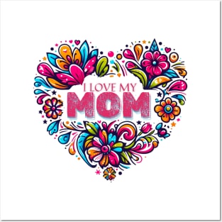 I Love My Mom Vintage Flowers Floral Print Wildflowers Folklore Graphic Posters and Art